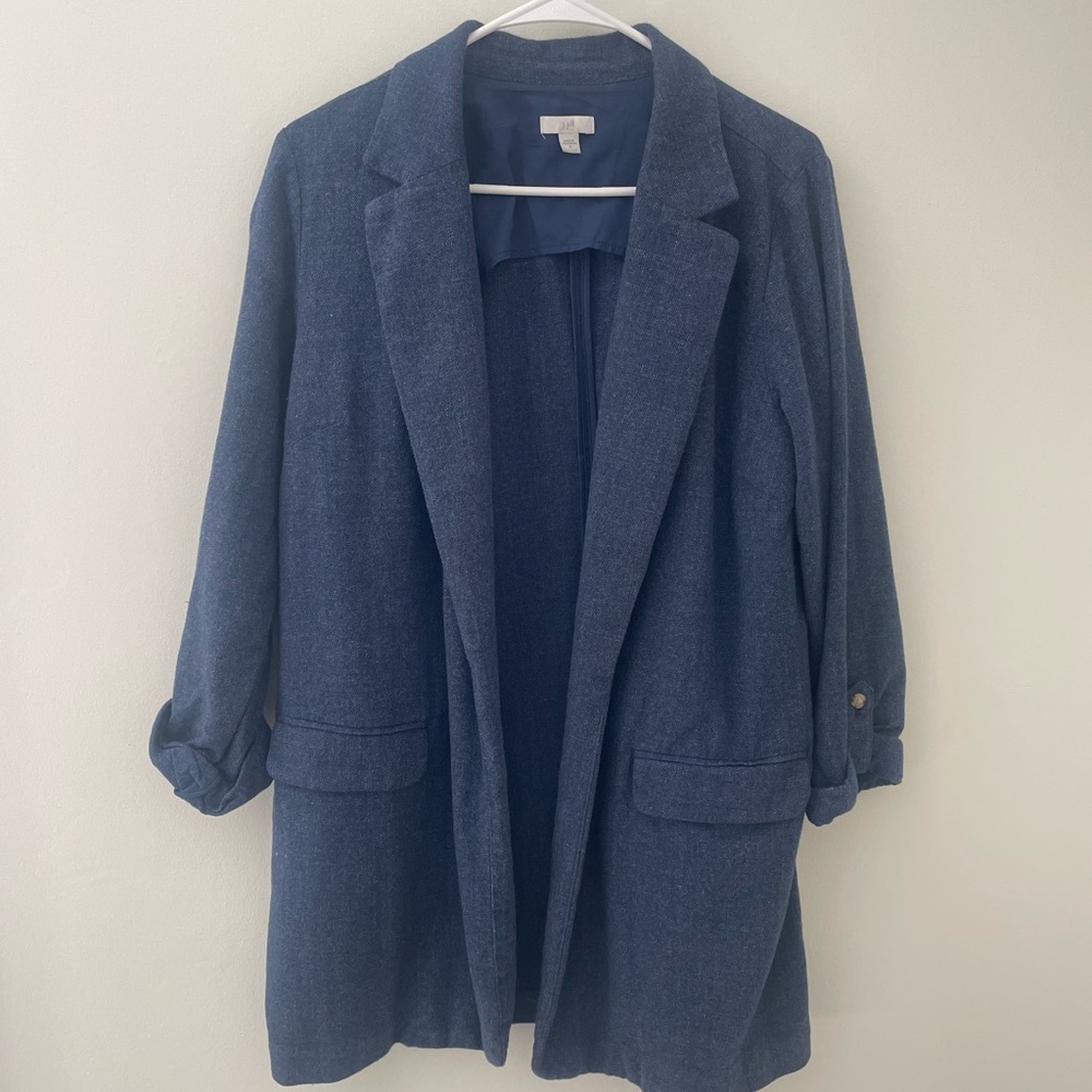 J. Jill Long Cotton Open Front Blazer with Tab Rolled Sleeves